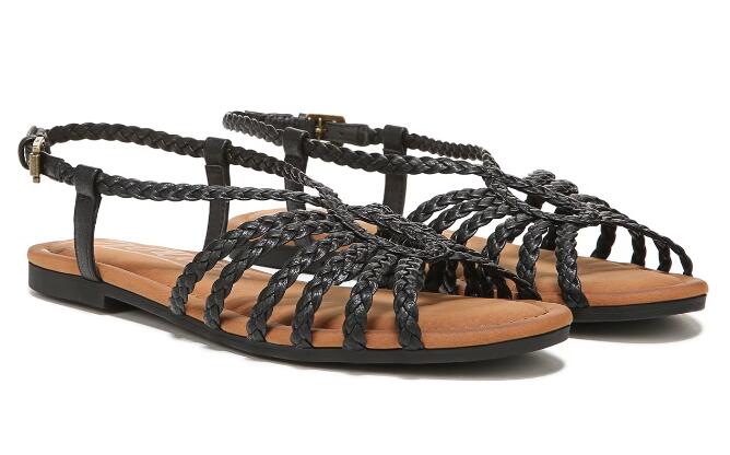 Women's Misha Strappy Flat Sandal-Black Synthetic